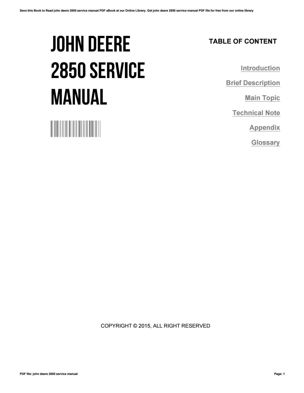 John deere 2850 workshop manual