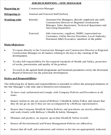 Construction safety manager job description pdf
