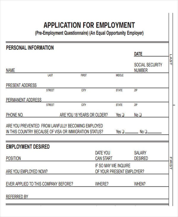 Printable blank job application form pdf
